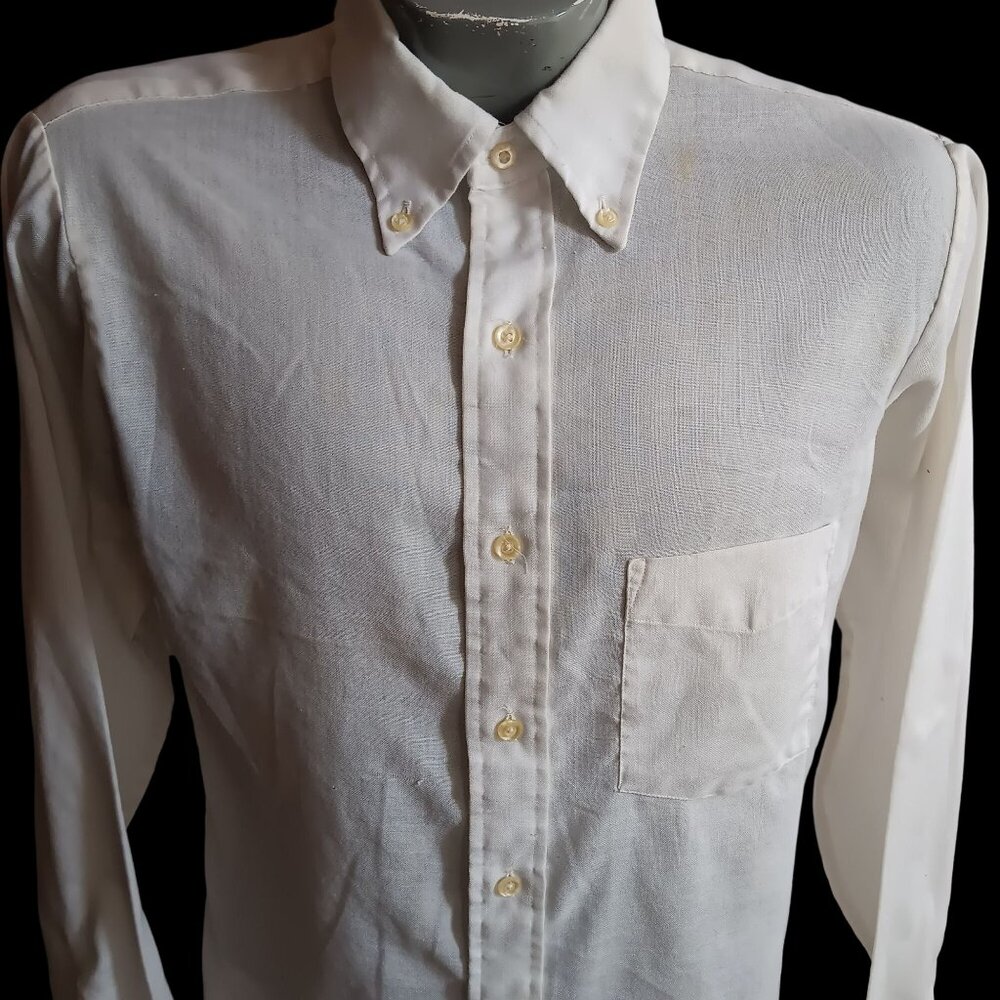 Vintage Mens Large Oxford Shirt 1970's Button-Up Lazy Dad Lawyer Distressed 16.5